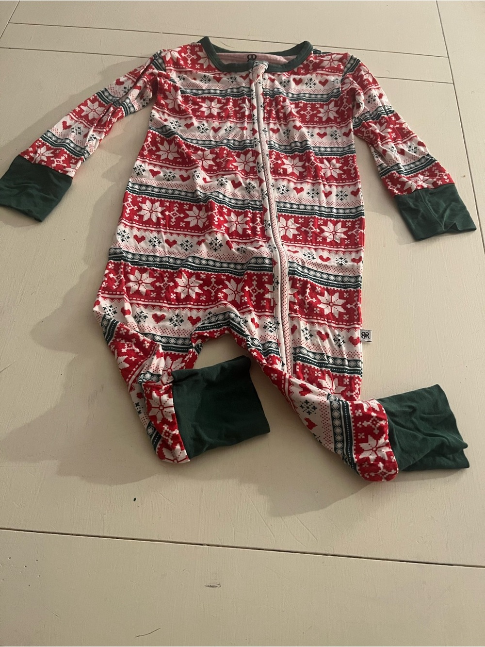 Bums and Roses Footless Bamboo Red and Green Holiday One-Piece Pajamas